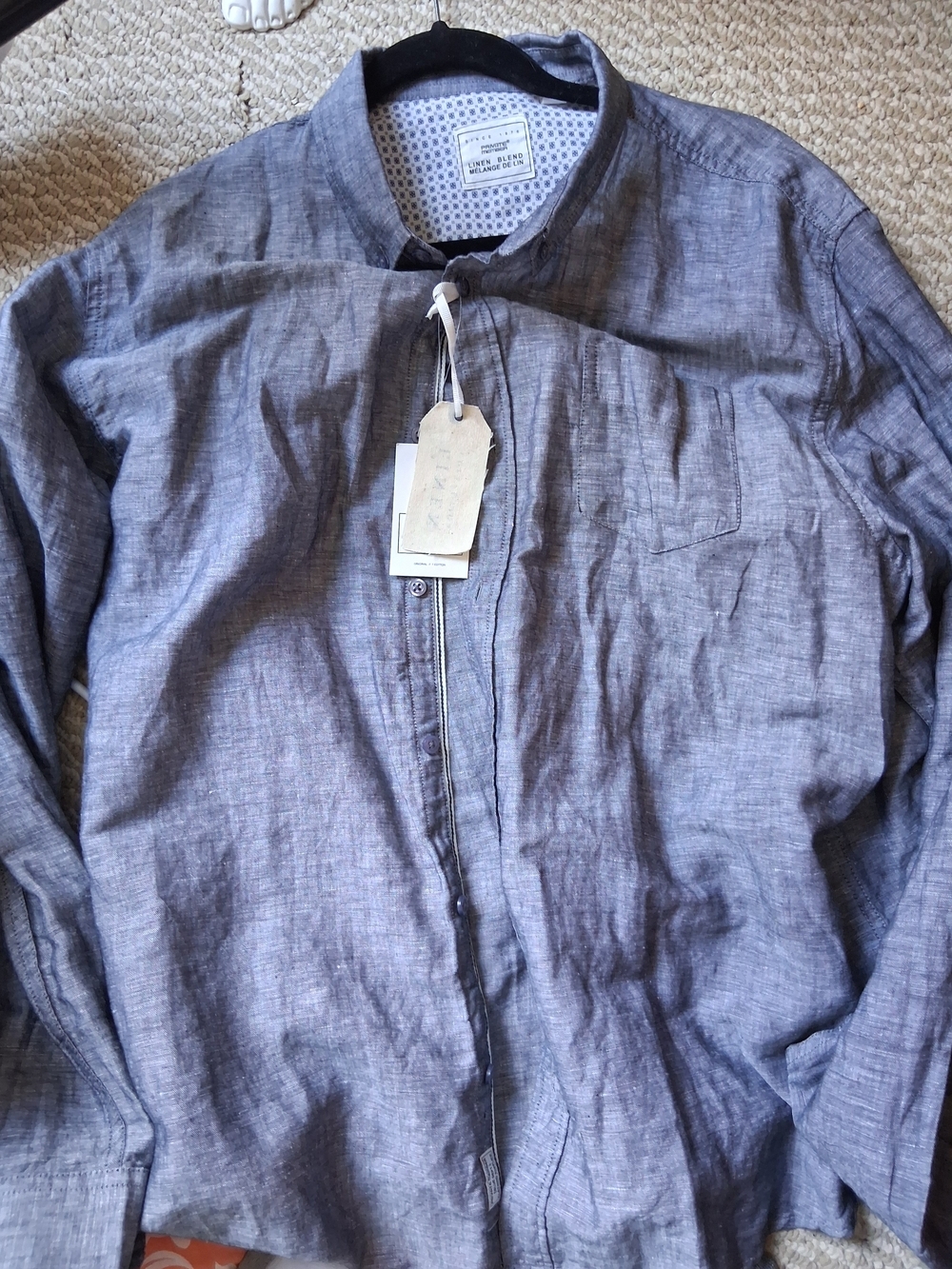 Private Member Linen Lightweight Blue-Grey Button-Up Shirt XL New